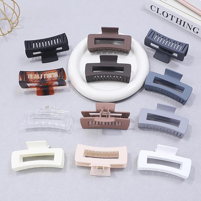 Sisiaipu Large Square Jumbo Hair Clips - 4.1 Inch Big Jaw Clips for Thick Hair, 12 Pcs Bulk Accessories for Women and Girls - Neutral