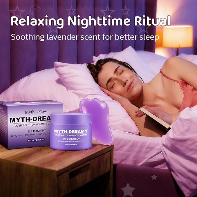MythosFlow Overnight Toning Body Cream with Gua Sha Tool, Firming Lotion for Loose Skin & Improve Cellulite Appearance, Skin Tightening Cream for body, Belly, Arms, Thighs - 3.38 fl.oz