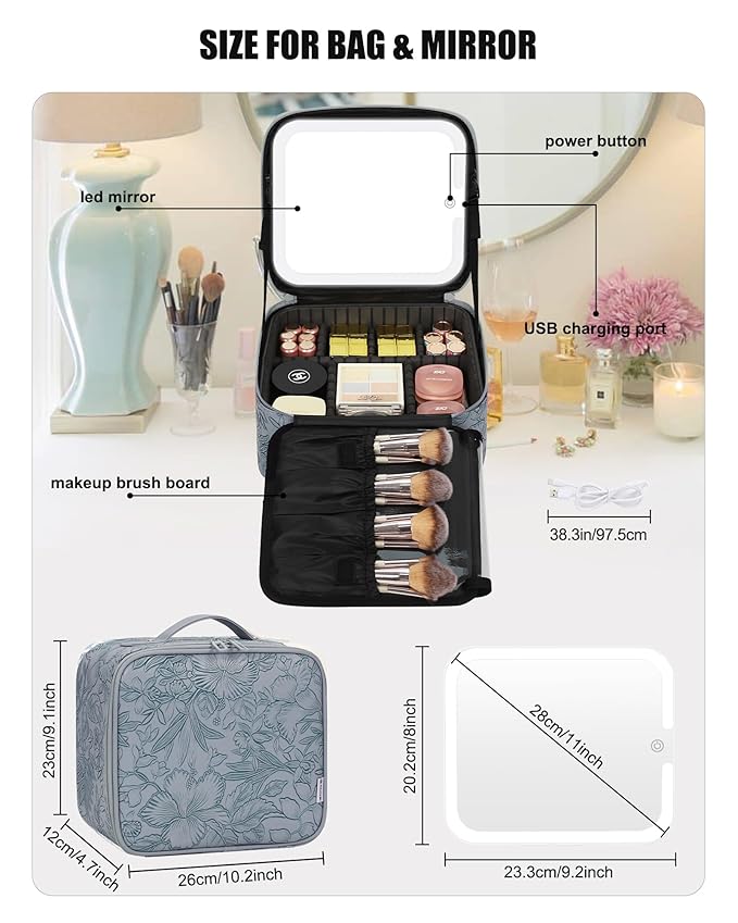 Relavel Travel Makeup Bag With LED Mirror for Women, Butterfly