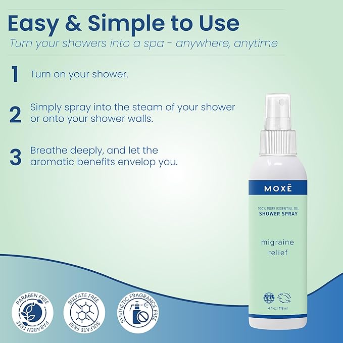 MOXĒ Migraine Shower Steamer Spray for Headaches & Tension Relief, 4oz
