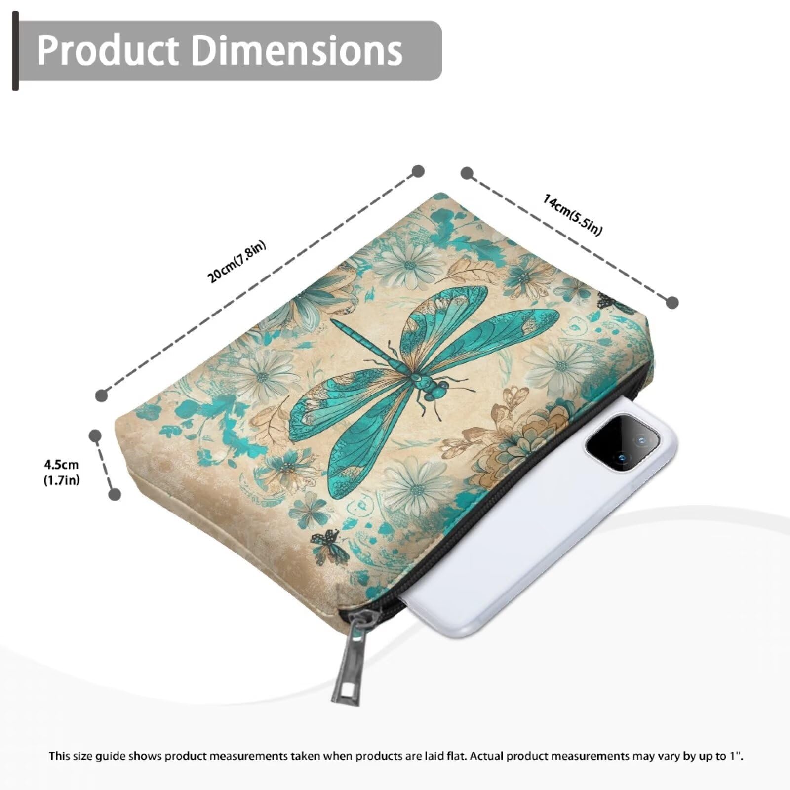COEQINE Dragonfly Cosmetic Makeup Bag for Women Western Leather Cosmetic With Zipper for Travel Cosmetic Case for Ladies Party Bag Leather Purse for Women Small Cosmetic Wallet for Birthday Party