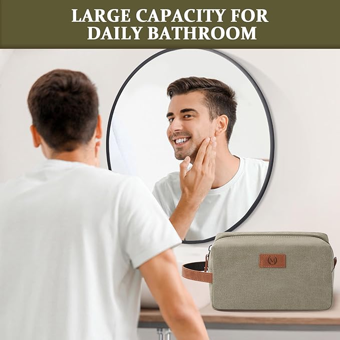 Travel Size Essentials Canvas Toiletry Makeup Bag Olive Green (Initial S)