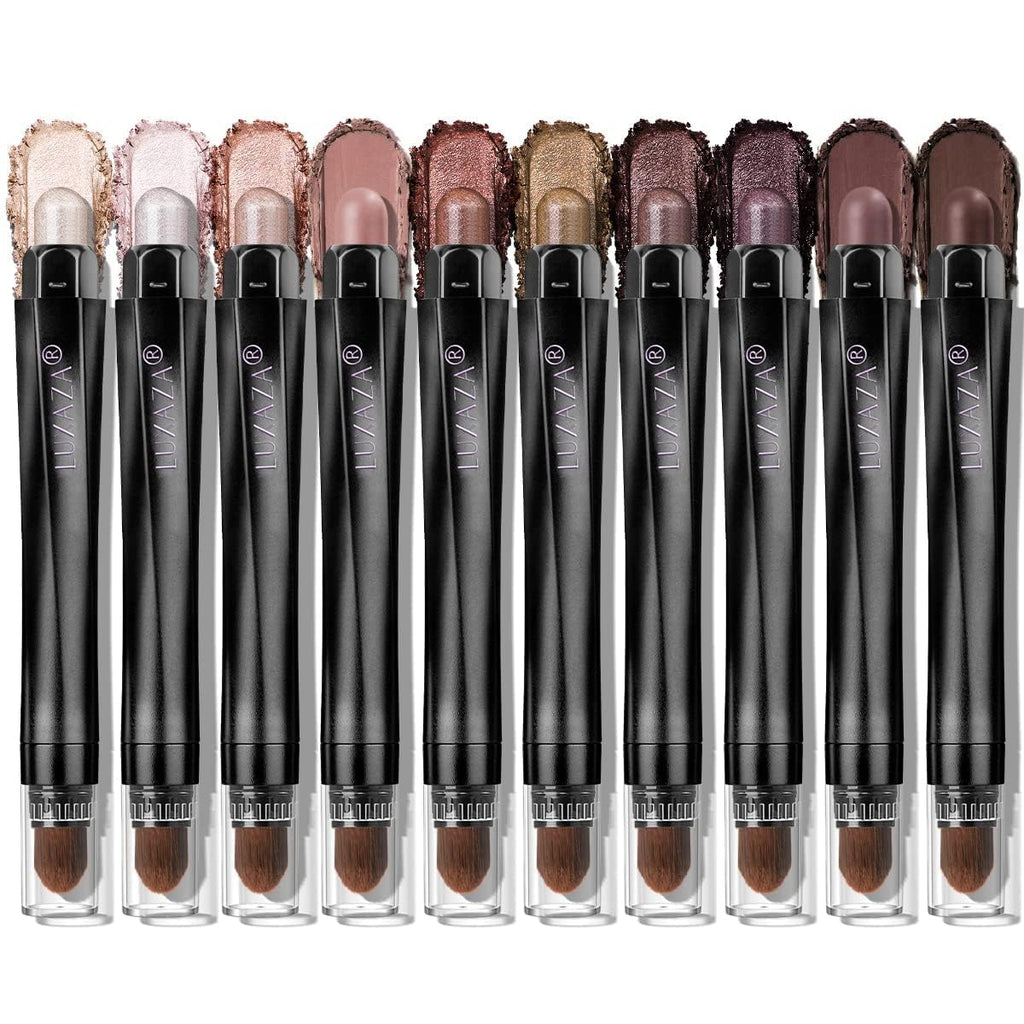 LUXAZA PRO Brown Eyeshadow Stick Makeup Set 10PCS, Neutral Shimmer And Matte Cream Eye Shadow Palette, Metallic Bronze Smoky Eyeliner Brightener Crayon Pencil Kit, Ideal Gift for Women -Ash Rose