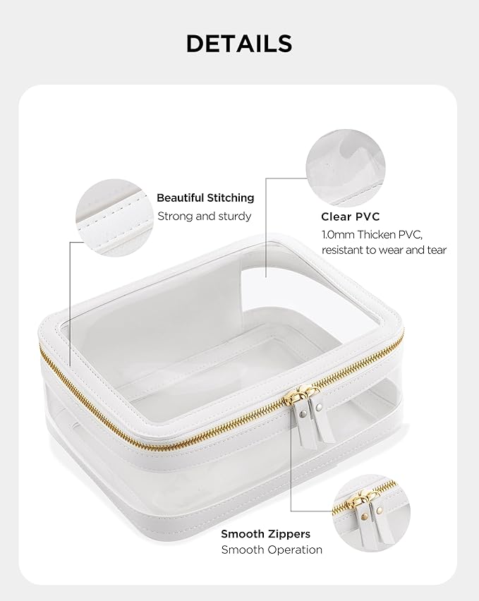Vorey Large Clear Makeup Bag for Women, Portable Travel Makeup Bag Organizer Waterproof Toiletry Bag Cute Makeup Bags Cosmetic Bag Makeup Pouch, White