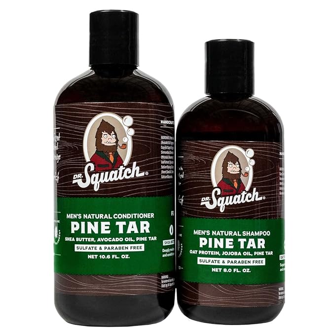 Dr. Squatch Men's Natural Shampoo and Conditioner Set – Sulfate & Paraben Free Natural Shampoo and Conditioner for Men – Scalp Nourishing Formula – Pine Tar (11 fl oz, 2-Pack)