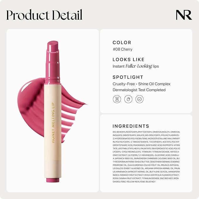 Nature Republic HONEY MELTING LIP (08 DARK CHERRY CHOUX) | SOFT LIP STICK, Hydrating Gloss, Moisturizing balms, Sheer tint, Shine & Nude, Glowy Finish, korean make up