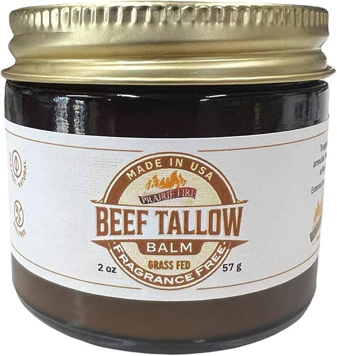 Prairie Fire Candles Grass Fed Beef Tallow Balm Grown and Made in USA - Organic Grass Fed and Finished Tallow - Moisturizing Skin Care Orange 2 oz