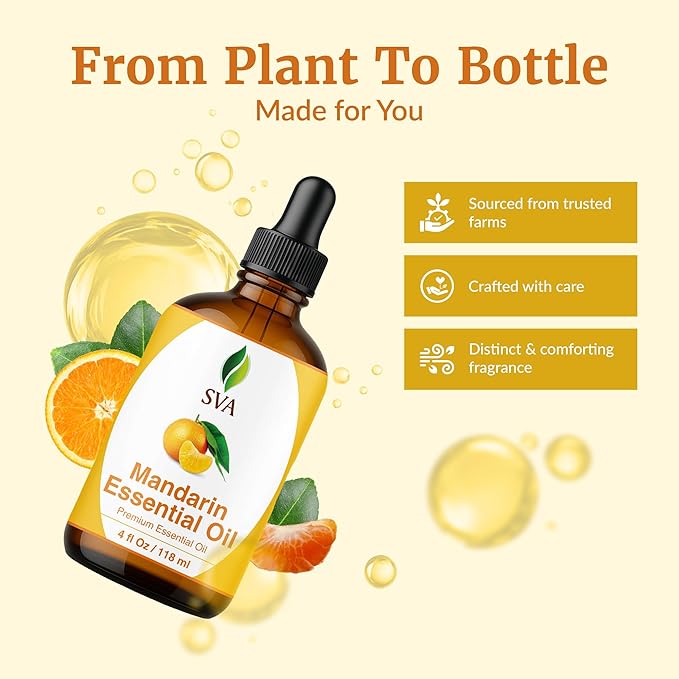 SVA Mandarin Essential Oil, Glass Bottle with Dropper, 4 Oz (118 ml)