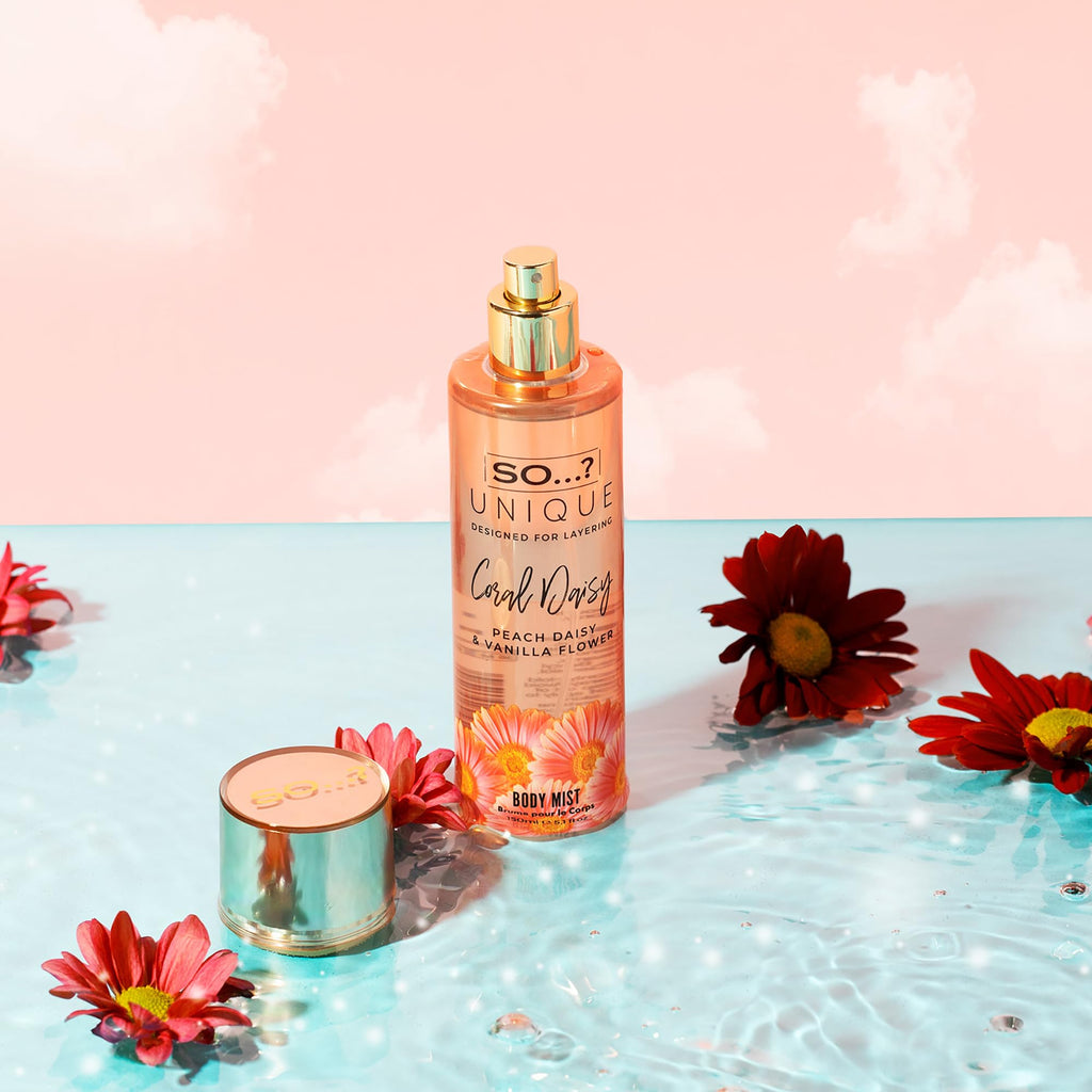 So...? Unique Coral Daisy Body Mist - Perfume for Women - Gourmand Fruity Vanilla Perfume - Gifts - Body Spray for Women - 5.1 oz
