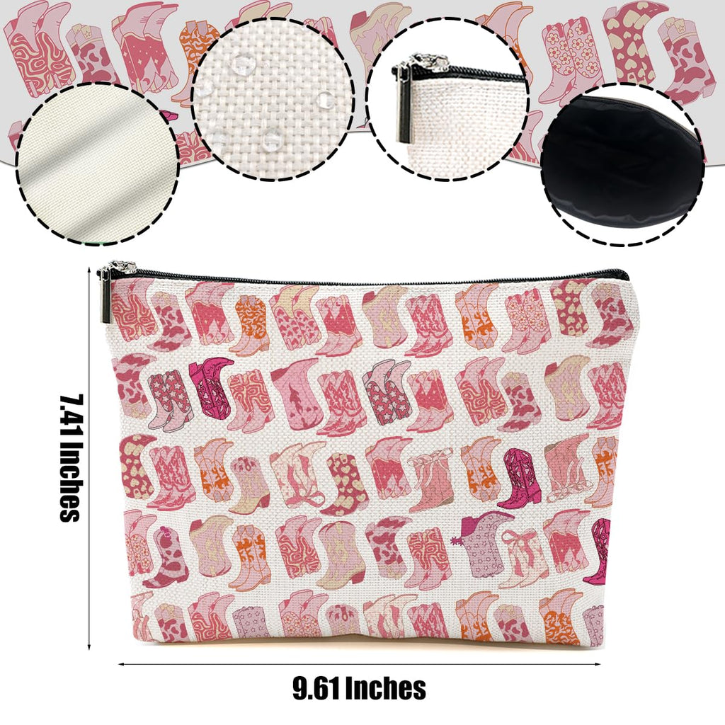 DHKG 2pcs Western Makeup Bag Western Gifts for Women Cosmetic Bag Cowgirl Gifts for Women, Girls Sister, Pink Boots Cowboy Boots Gift Christmas Birthday Gift, Cowgirl Stuff