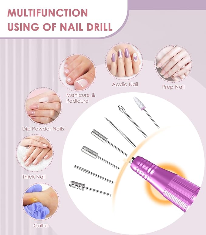 Professional Nail Drill Electric File: Portable Nail File Machine 40000RPM