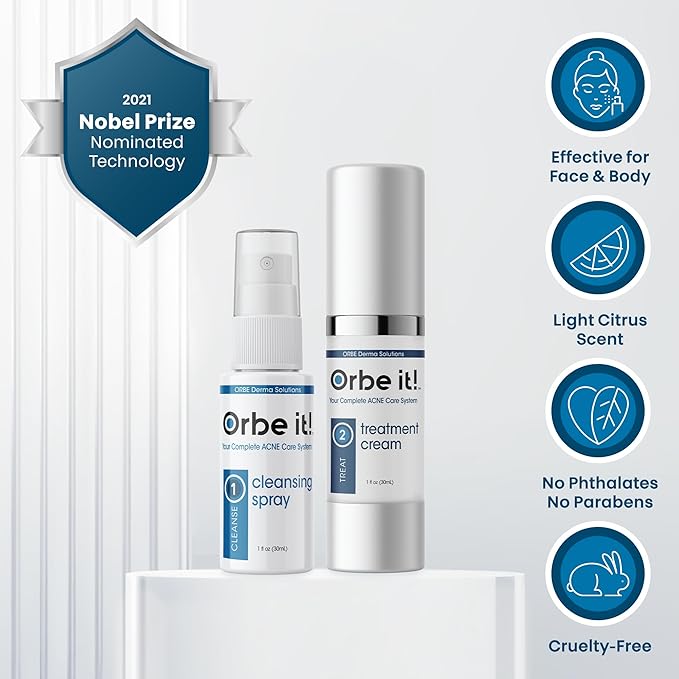 ORBE Derma Solutions Orbe it! 2-Step Acne Treatment w/ Salicylic Acid for Face & Body – Helps Unclog Pores & Reduce Pimples, Back Acne, Ingrown Hairs, Razor Bumps, Folliculitis – Spray 1oz & Cream 1oz