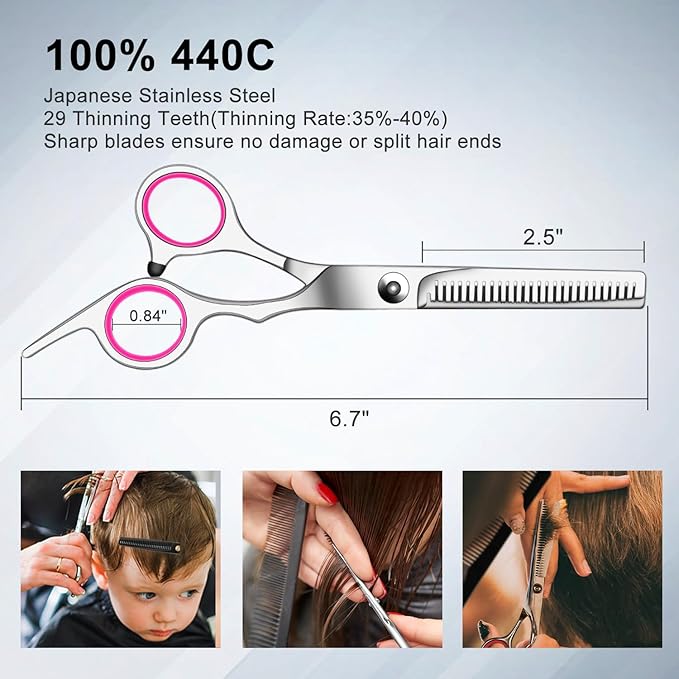 Sirabe 9 PCS Hair Cutting Scissors Thinning Shears Kit, Professional Haircut Scissors Set, Barber Hairdressing Texturizing Shears Tools for Salon Home Men Women Kids Adults Pet