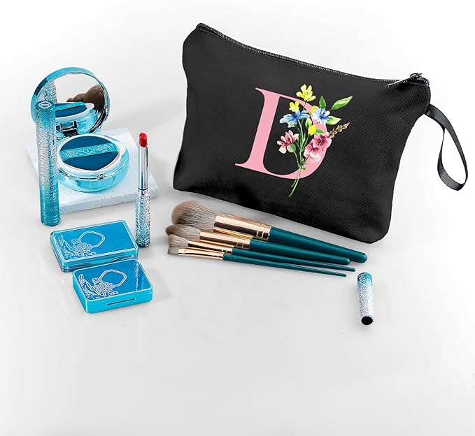 A-Z personalized gifts for women,Initial cosmetic bag with Mirror, D