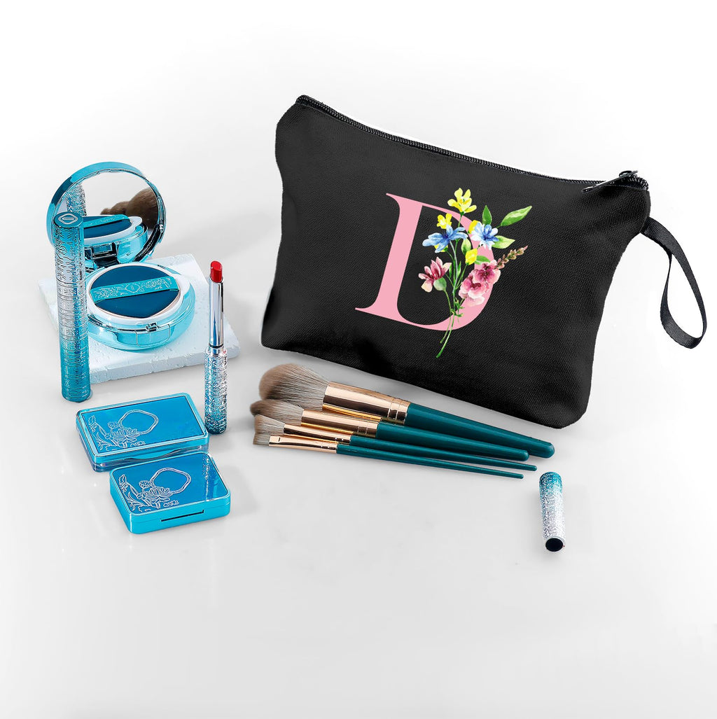 A-Z personalized gifts for women,Initial cosmetic bag with Mirror, D