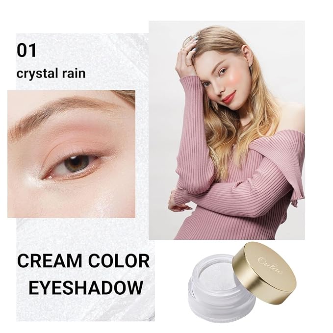 Oulac Shimmer White Cream Eyeshadow-Eye Primer| as Highlighter Waterproof & Long Lasting Blendable Glitter Eyeshadow Natural Color Eye Shadow for Women,Vegan 6g (01)
