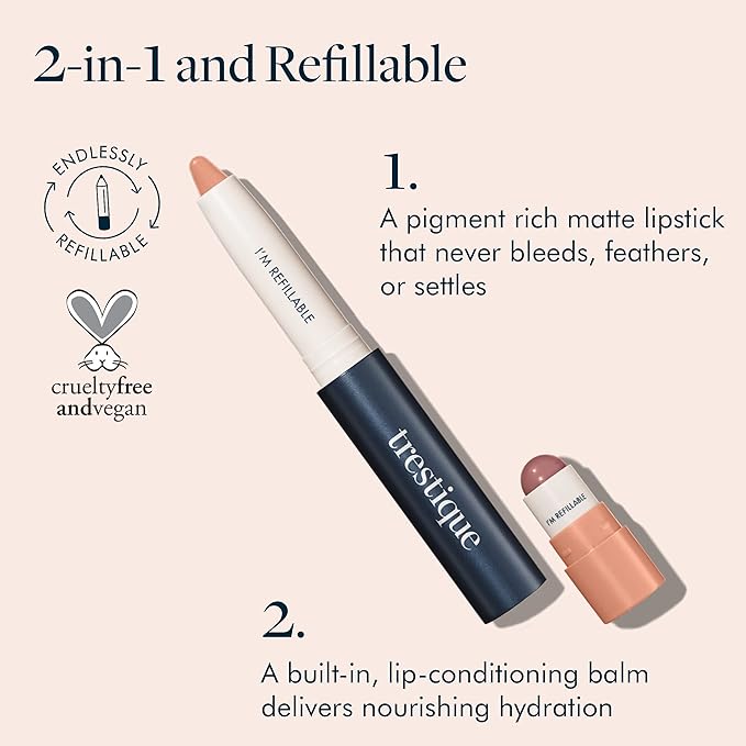 TRE'STIQUE Matte Lip Crayon, Matte Lipstick With Built-in Lip Gloss Balm, 2-in-1 Lip Liner Set With Lip Crayon and Lip Balm, Lipstick and Lip Gloss Kit (Chile Red Refillable)