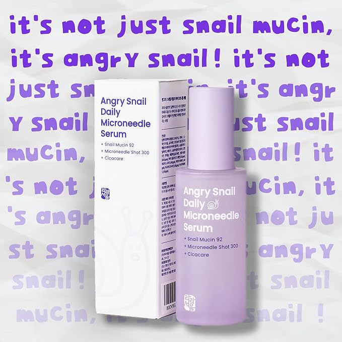 No Sticky Daily Microneedle Serum "Angry Snail" – 92% Snail Mucin, Microneedle Shot 300, Cica Care, Hydration Serum, Glass Skin, Korean Beauty, 1.69 fl oz / 50ml
