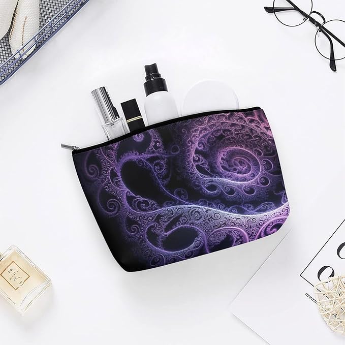 Meaudiwes Fashion Zipper Cosmetic Case, Portable Makeup Case, Personality Toiletry Bag, Trippy Abstract Purple Tie Dye Travel Cosmetic Toiletry Bag
