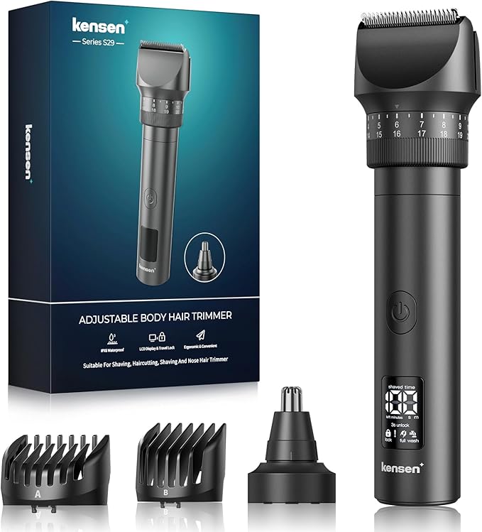 kensen Beard Trimmer for Men - 42 Adjustable Length Settings Hair Clippers, Professional Mustache Trimmer for Men Precision Facial Hair Trimming Nose Trimmers IPX6 Grade LED Display Body Hair Trimmers