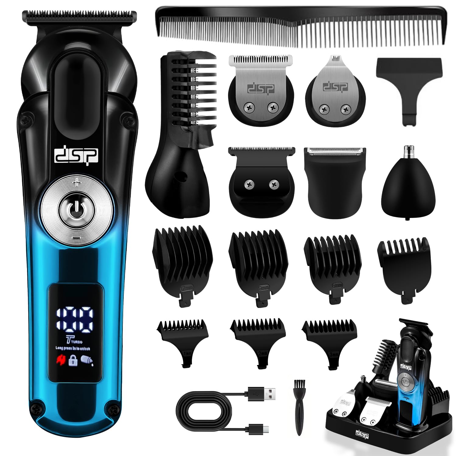 DSP 6-in-1 Grooming Kit for Men, Cordless Rechargeable Trimmer Set