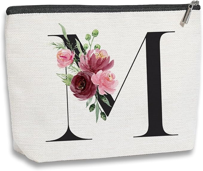 KDXPBZ Initial Makeup Bag - Personalized Gifts for Women, Bridesmaid & Birthday Gifts, Bride & Best Friend Cosmetic Bag (Letter M)