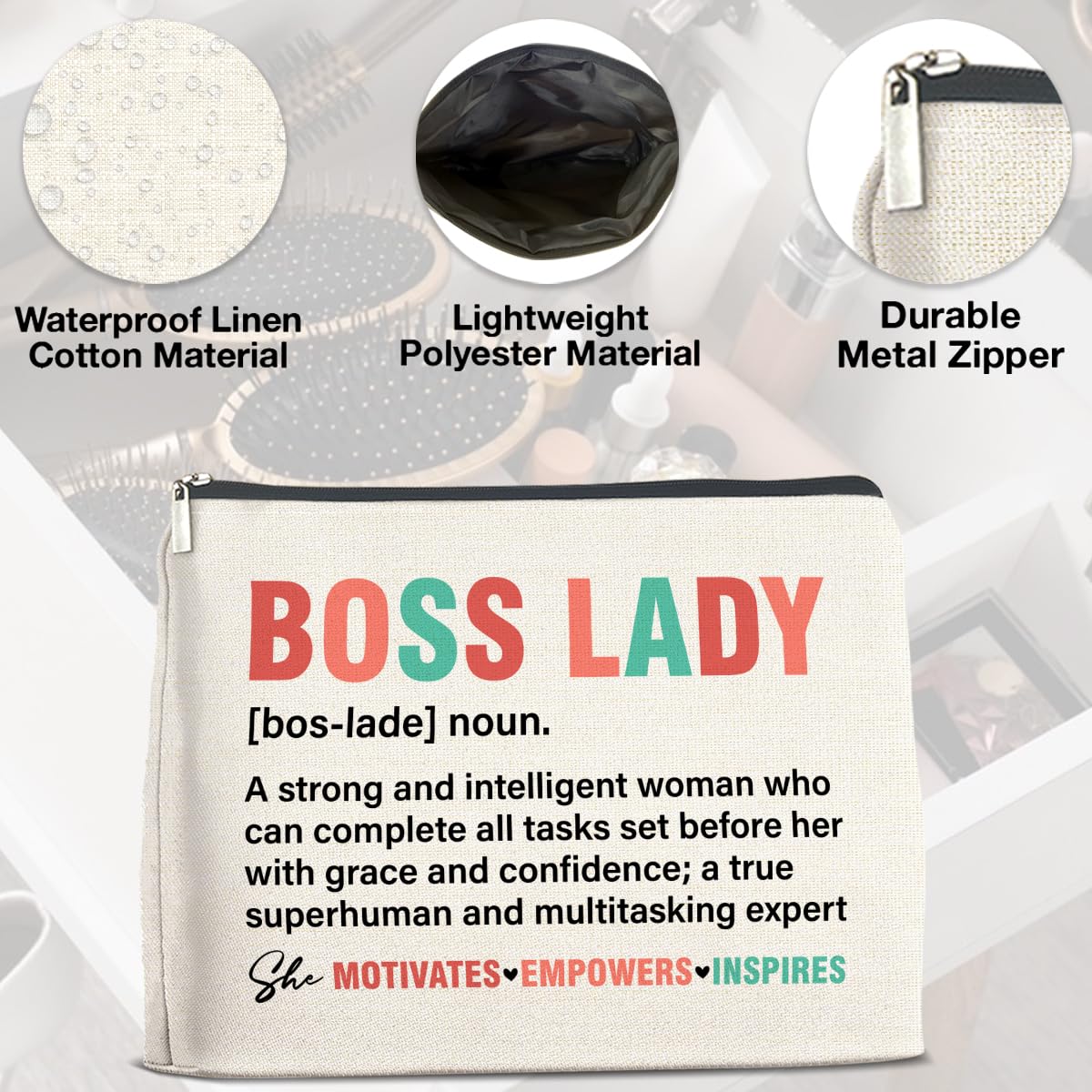 UPNEGE Boss Lady Gifts for Women - Female Boss Lady Makeup Bag with Zipper Closure