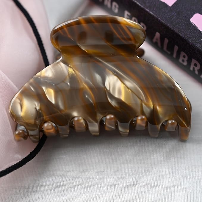 Prettyou Handmade Celluloid Acetate French Design Barrettes Tortoise Shell Claws Hair Claw Luxury Fashion Accessories Hair Clip for Women (marble coffee)