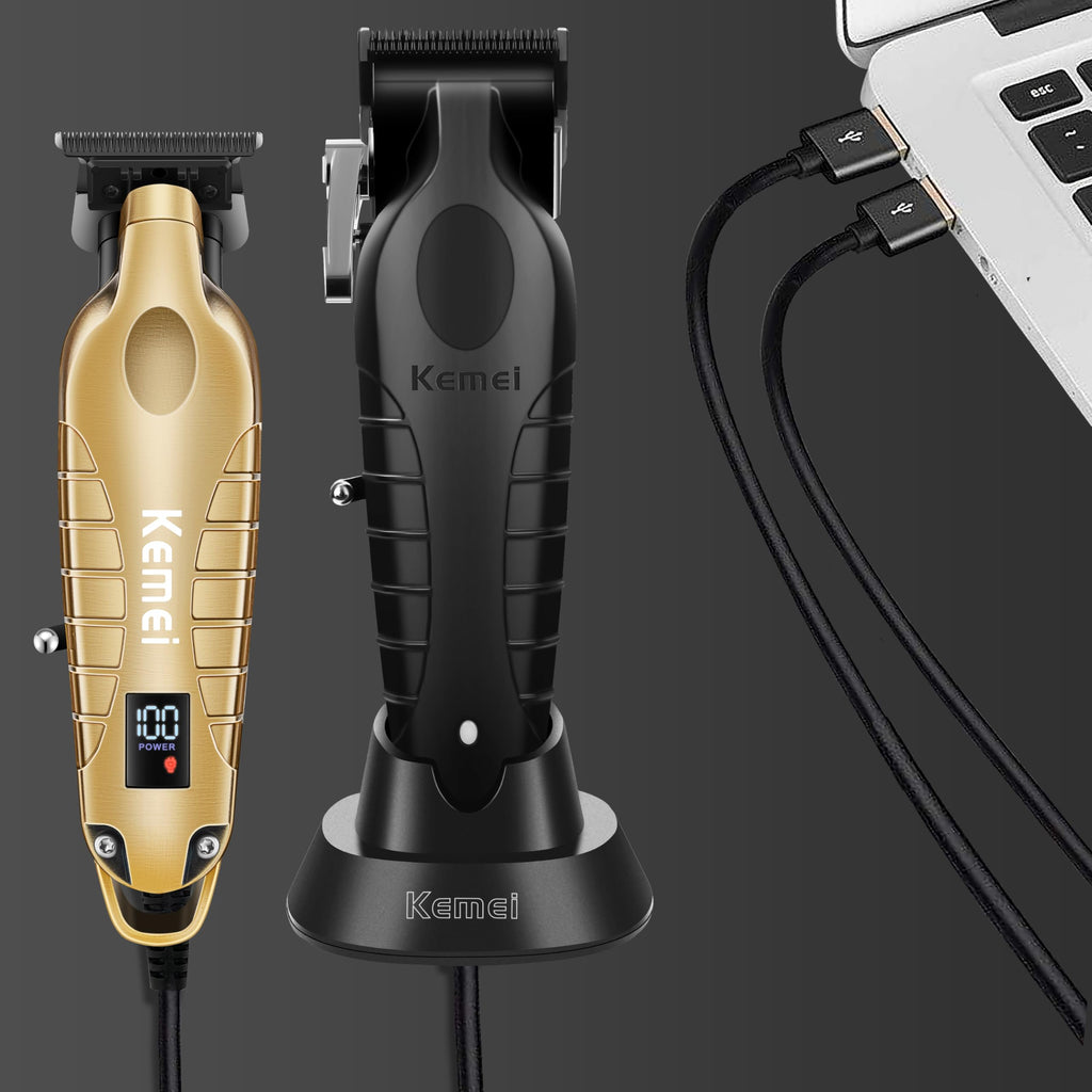 KEMEI Hair Clippers for Men, Professional Clipper and Trimmers Set, Cordless Zero Gap Trimmer for Men with LED Display, 11 Guide Combs