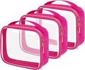 FAYORORY TSA Approved Travel Toiletry Bag,3 Pack Clear Makeup Bags with Handles,Quart Size Clear Cosmetic Bags for Traveling Women,Men,Carry on Airport Airline Compliant Bag,Rose Red