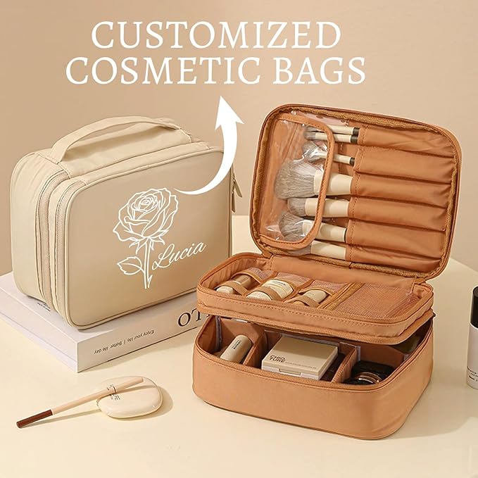 Custom Makeup Bag For Women,Personalized Cosmetic Bag Travel Toiletry Bag,Portable Cosmetic Bag with Elastic Straps Adjustable Dividers Valentine's Wedding Birthday Gifts for Friend Bridesmaid