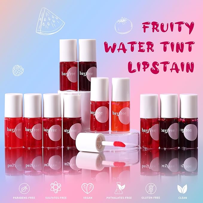 bayfree Lip Tint Stain Set, 3 PCS Korean Water Tint Lightweight Non-sticky, Waterproof Long Lasting Liquid Blush & Lip Stain, Transfer-Proof, Matte Finish Lip Color Makeup (fruit platter)
