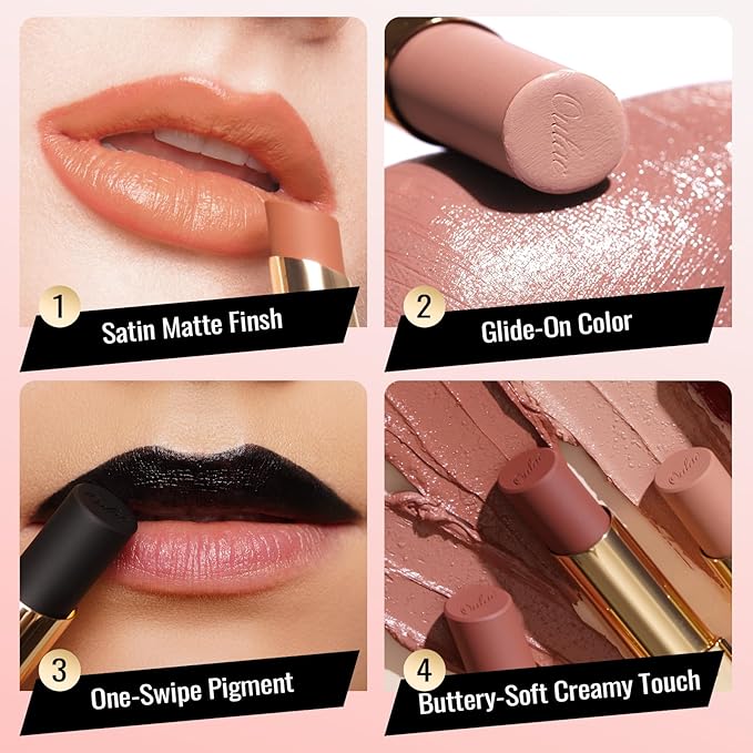 Oulac Color Rich Satin Lipstick - Nude Beige Full Coverage Lip Color, Creamy Silky-Smooth, Moisturizing, Satin Matte Finish, Infused With Shea Butter, Vegan & Clean Beauty, 4g, SG09 Buttercream
