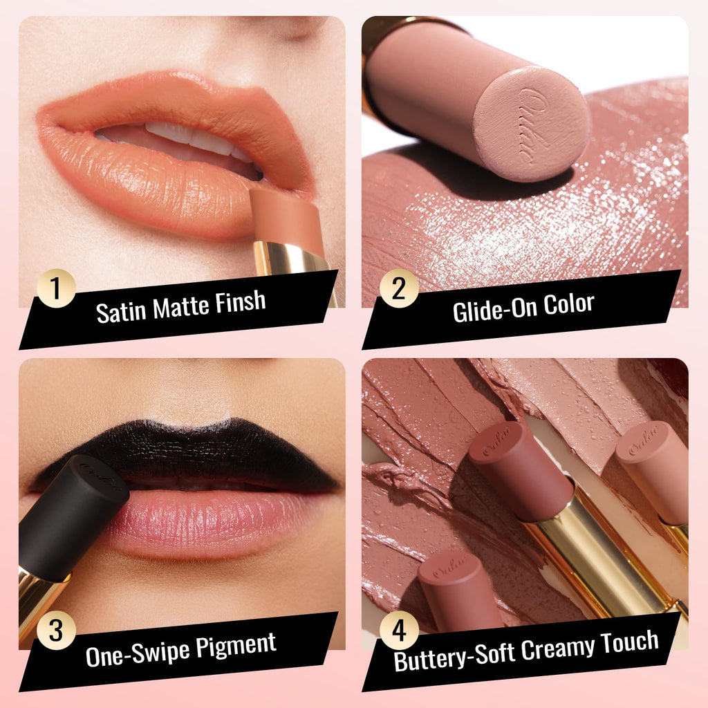 Oulac Color Rich Satin Lipstick - Light Brown Full Coverage Lip Color, Creamy Silky-Smooth, Moisturizing, Satin Matte Finish, Infused With Shea Butter, Vegan & Clean Beauty, 4g, SG10 Bailey
