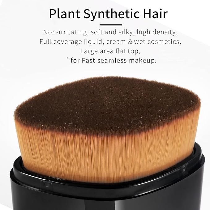 ENZO KEN Retractable Flat Foundation Brush for Liquid Makeup with Cover, Liquid Foundation Brush, Flat Makeup Brush for Liquid Foundation, Cream Contour Brush for Cream Makeup. - Black, 55R