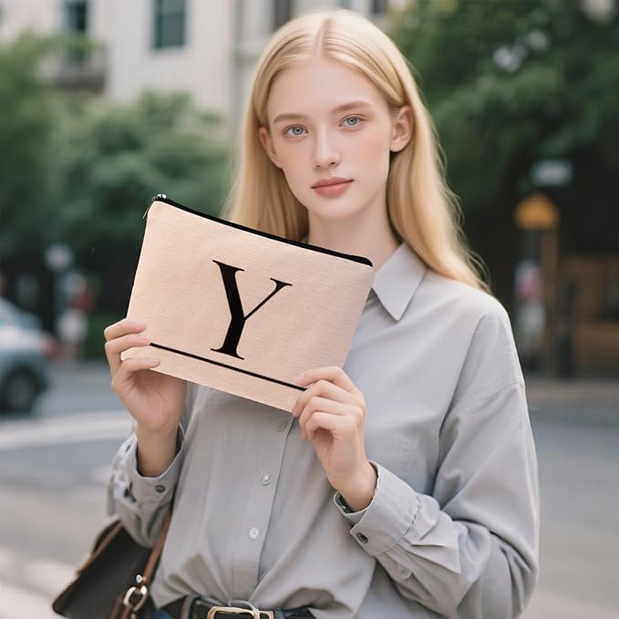 HDYHDY Letter A-Z Initial Personalized Makeup Bags, Birthday Gifts for Women, Monogrammed Gifts for Women Mom Sister Best Friend Bride Bridesmaid, Mothers Day, Christmas, Small Travel Cosmetic Bag (Y)
