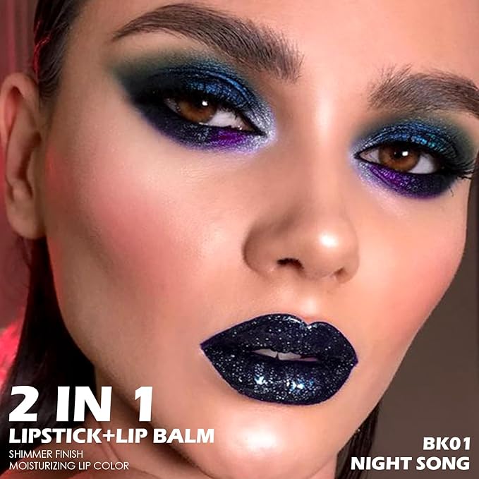 FOCALLURE Shimmer Metallic Lipstick, Sparkly Glitter Finish, High Pigment Long Lasting Lip Color, Creamy Hydrating Formula, Independence Day Gift, Night Song