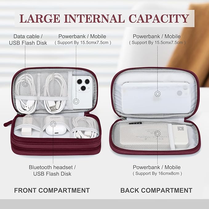 FYY Electronic Organizer, Travel Tech Pouch Bag, Cable Organizer Wine Red