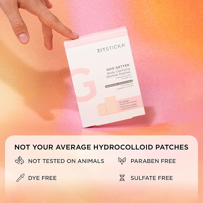 ZitSticka Large Pimple Patches for Face and Body, Goo Getter Hydrocolloid Patches to Cover Zits & Blemishes, Acne Patches or Zit Spot Stickers, Blemish Patch (Body Patch 9 Pack)
