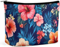Meaudiwes Travel Cosmetic Bag, Large Makeup Case, Toiletry Bag, Personality Fashion Zipper Cosmetic Case Tropical Hawaiian Colorful Hibiscus Flowers
