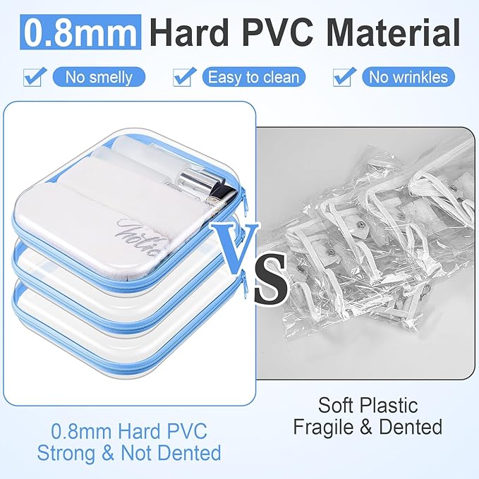 Hoolerry 3 Pcs Clear Hard Zipper Case Hard Plastic Zipper Pouch Makeup Bag Portable Travel Organizer for Cosmetics, Office Supplies, Documents & Toiletries(Blue,M)