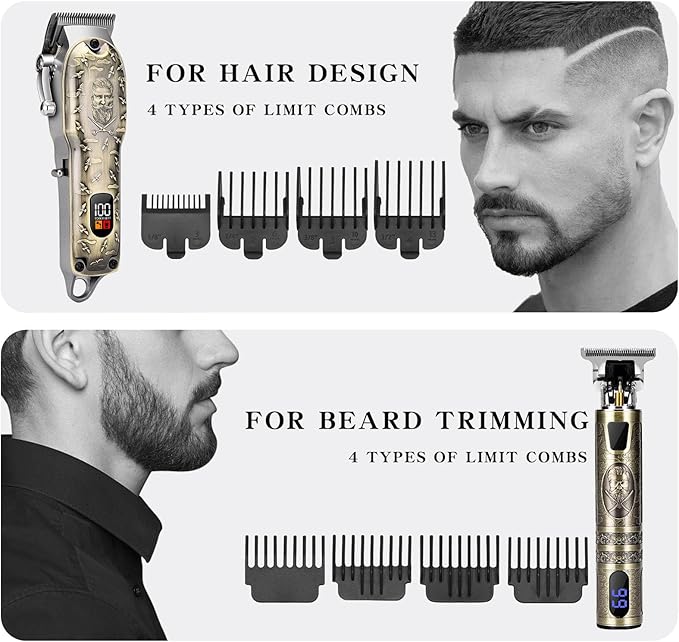 LQT Professional Hair Clipper Set, Digital Display Trimmer Kit with Accessories, Barber Case and Cape, Vintage Design