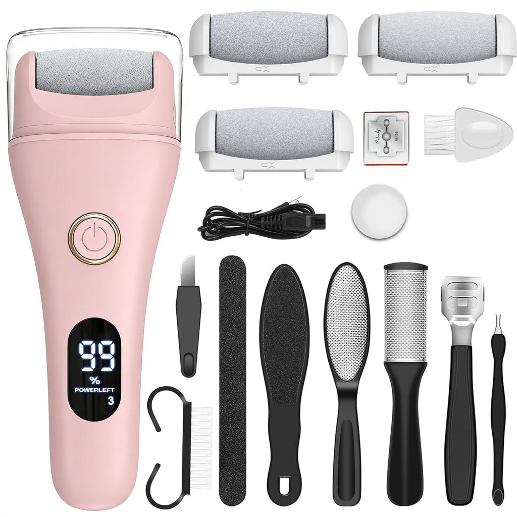 Electric Foot File Callus Remover for Feet - 3pcs Larger Grinding Head&3Speed, Pedicure Kit Foot Scrubber Deadskin Callus Remover, Foot Care Kit Pedicure Tools for Dead Skin Callus Hardskin Dry Cracks