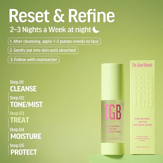 The Good Blends Pore Refining LHA PHA Skin Drink Serum – Korean HA Serum for Face 1.01 fl oz | Exfoliating & Hydrating Treatment for Oily Skin, Enlarged Pores & Uneven Skin Texture