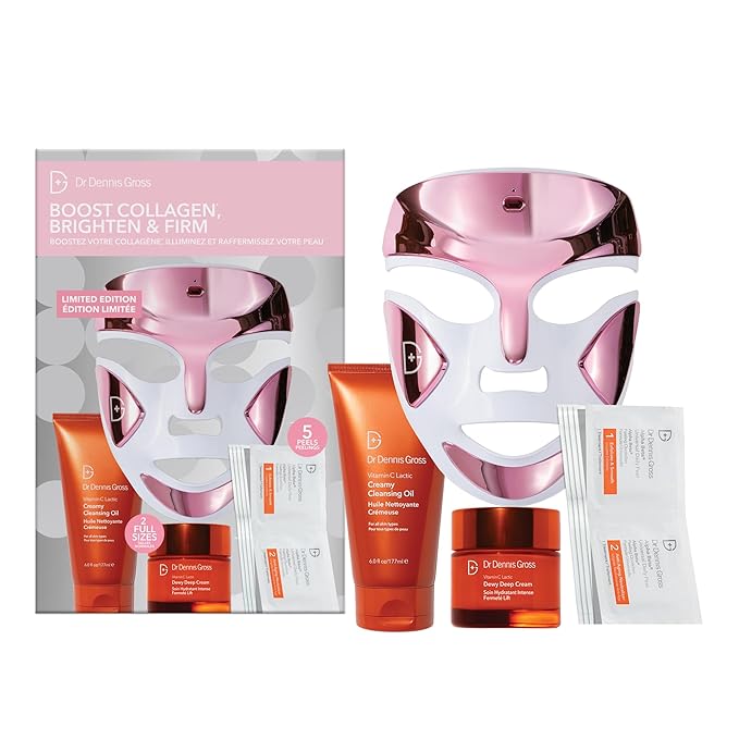 Dr Dennis Gross dpl FaceWare Pro LED Device Boost Collagen, Brighten & Firm Kit – Pink LED Mask, Cleansing Oil, Dewy Deep Cream & 5 Universal Daily Peels | $592 Value Gift Set