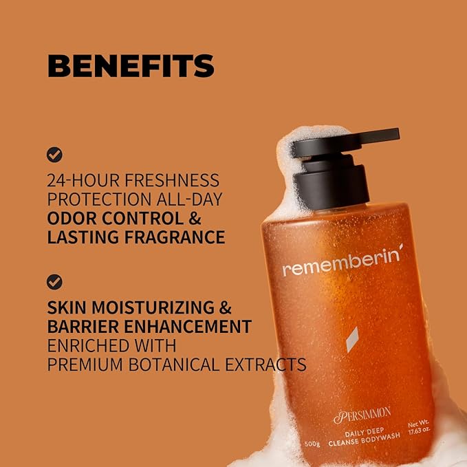 Rememberin Persimmon Body Wash for Aging & Nonenal Odor (17.6 oz / 500g)