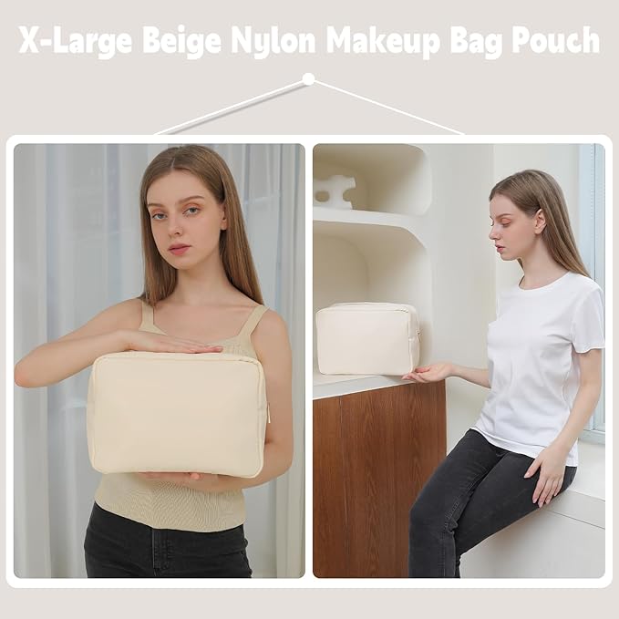 YogoRun Pouch for Purse Makeup Bag Travel Cosmetic Pouch Nylon Zipper Bag for Women SPF Sunscreen Bag With Zipper Pocket M, Beige