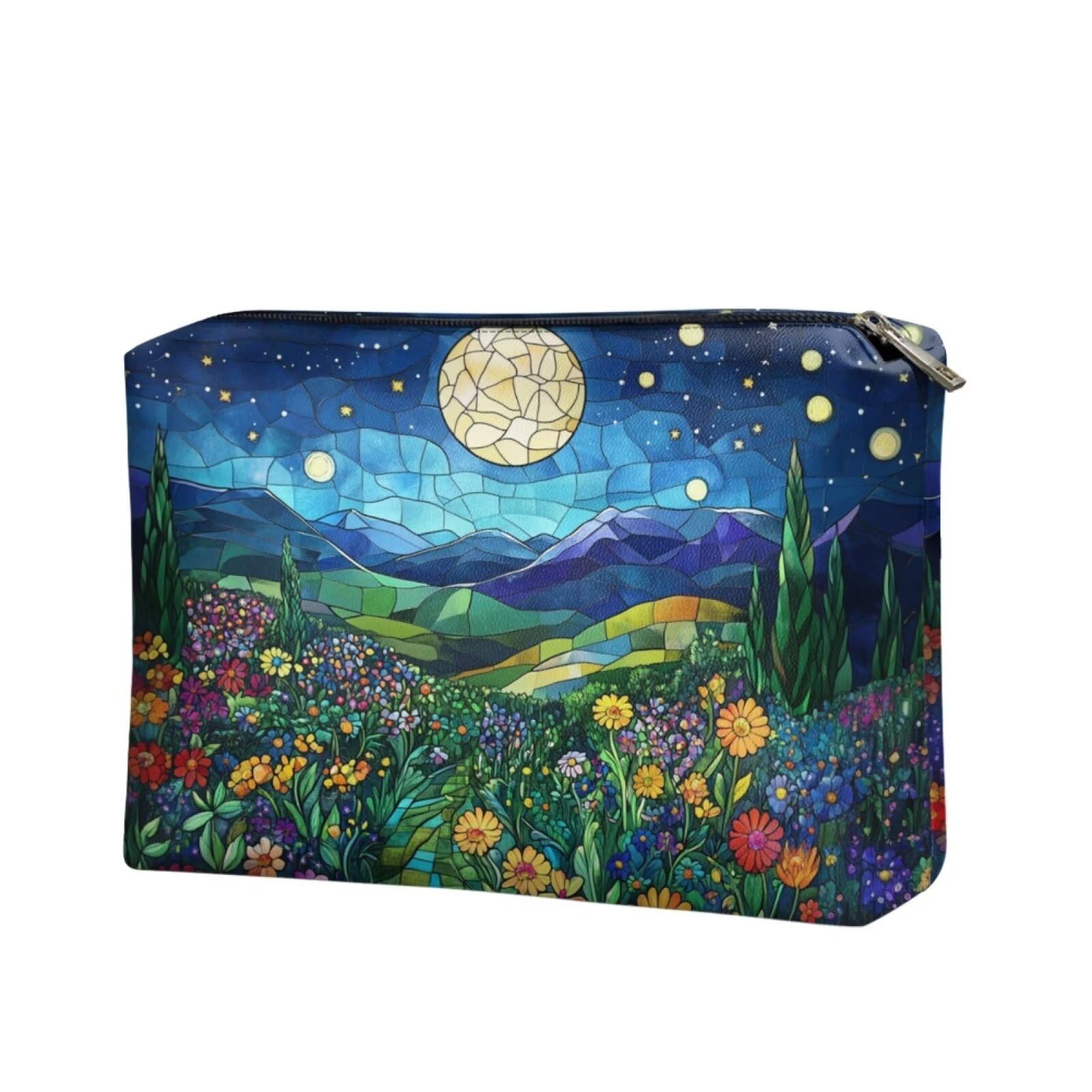 COEQINE Ladies Leather Cosmetic Purse Trend Women Travel Make Up Bag Organizer Bag for Women Trend Casual Bag Party Purse,Blue Starry Sky Art Print Easy To Clean