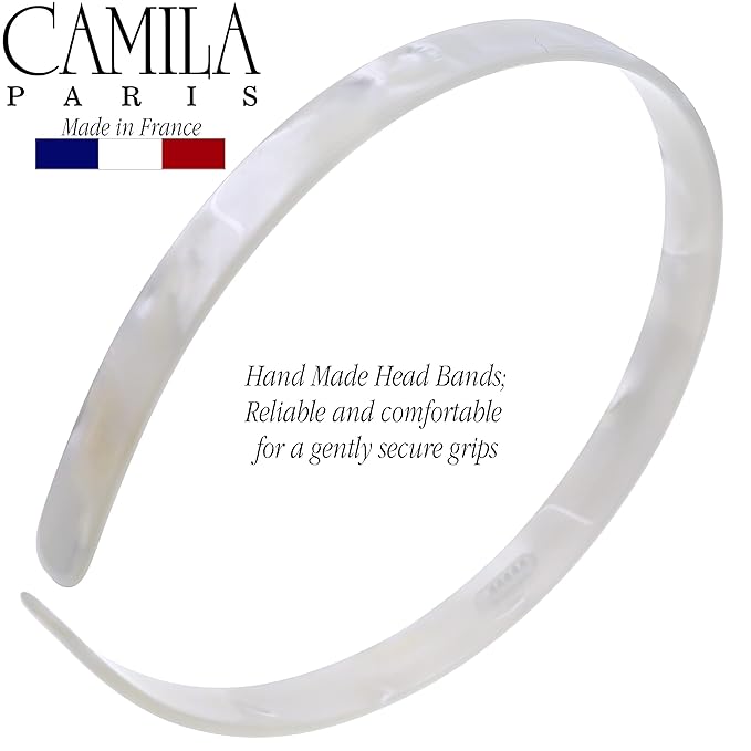 Camila Paris CP3351 French Headband for Women, Handmade White, Strong Hold Grip Women's Hair Band, Ligth and Very Flexible, No Slip Durable Styling Girls Hair Accessories, Made in France