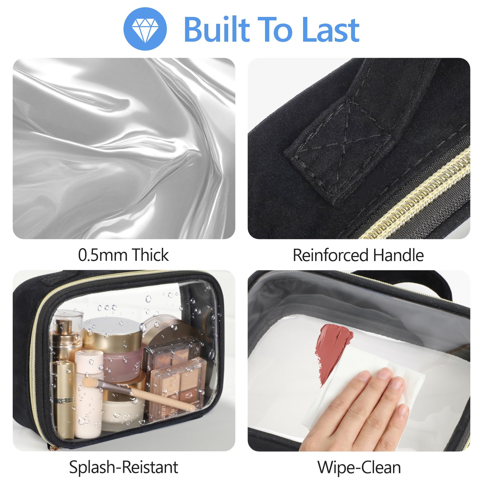 PACKISM Clear Makeup Bag Travel - TSA Approved Toiletry Bag, 2 Pack Black